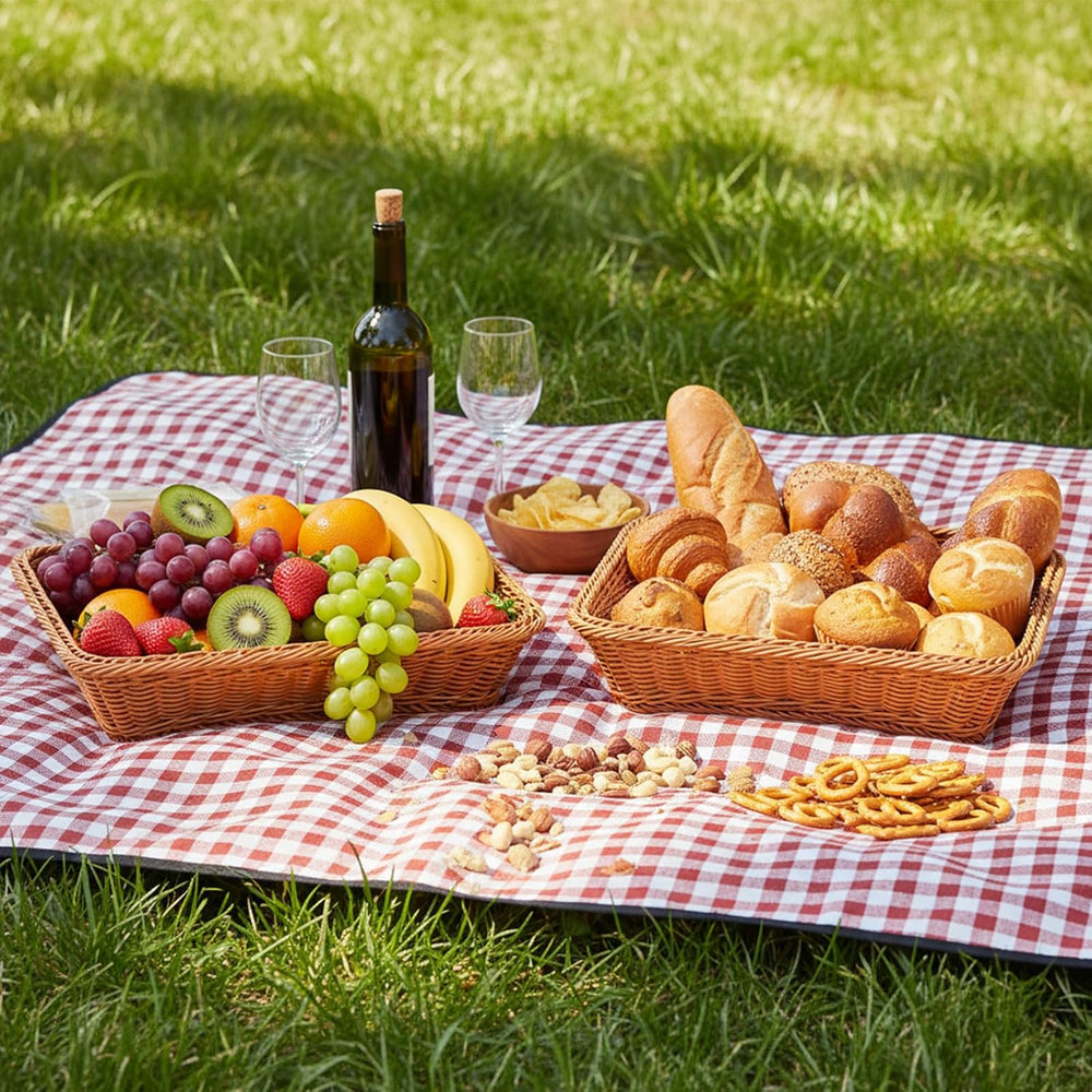 5 Pack 15.8 Inch Large Wicker Bread Baskets, Brown Woven Serving Basket Trays...