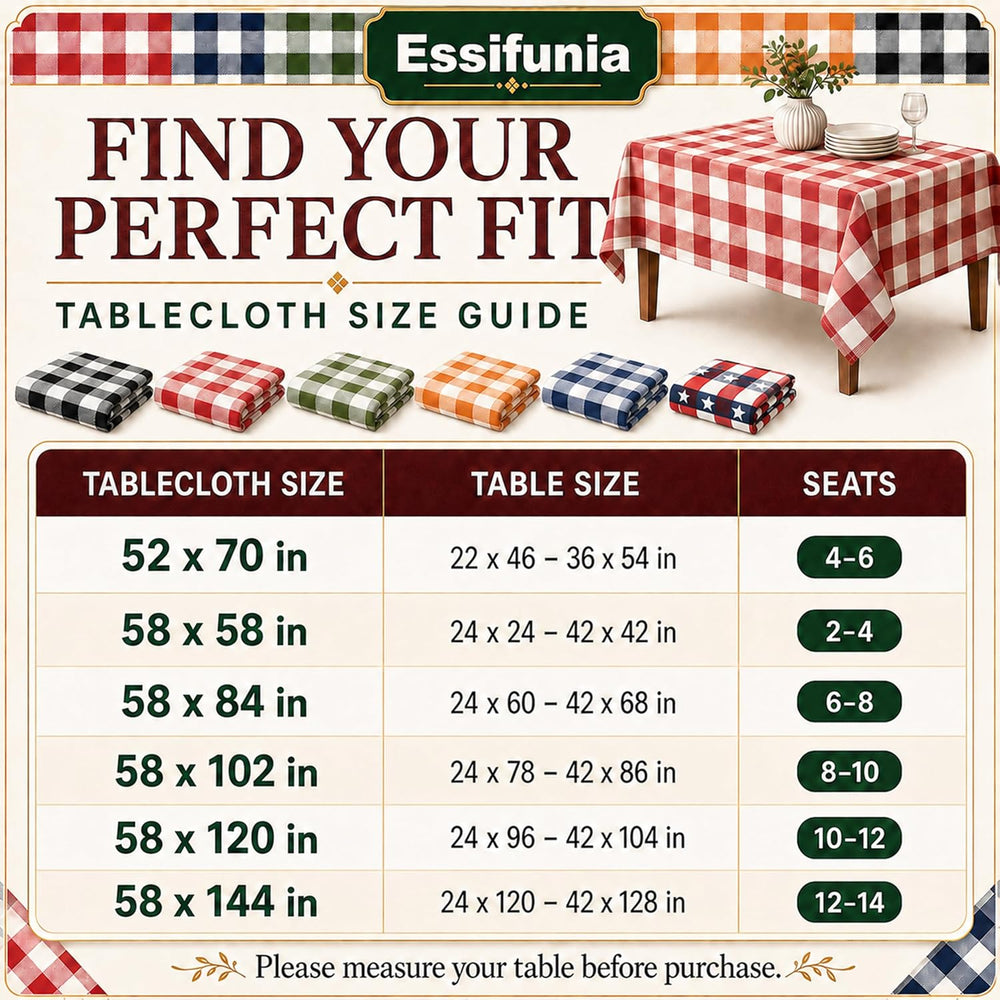 Classic Gingham Buffalo Tablecloth Fabric - Oblong 58x144 Inch Water Proof Ch...