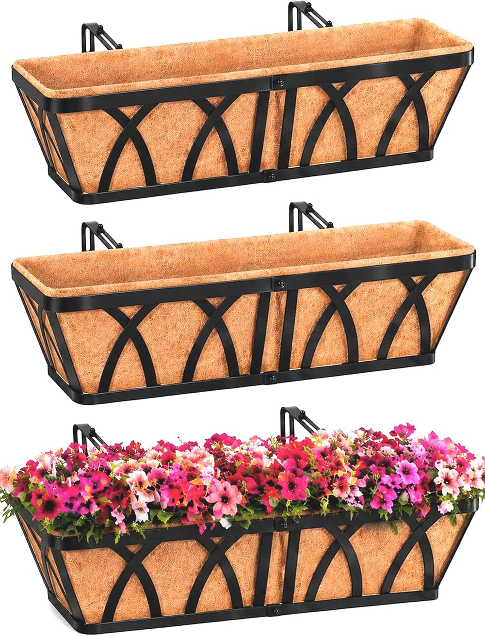 Deck Balcony Railing Planter Window Boxes - 3 Pack 24 Inch Planter Box, Balco...