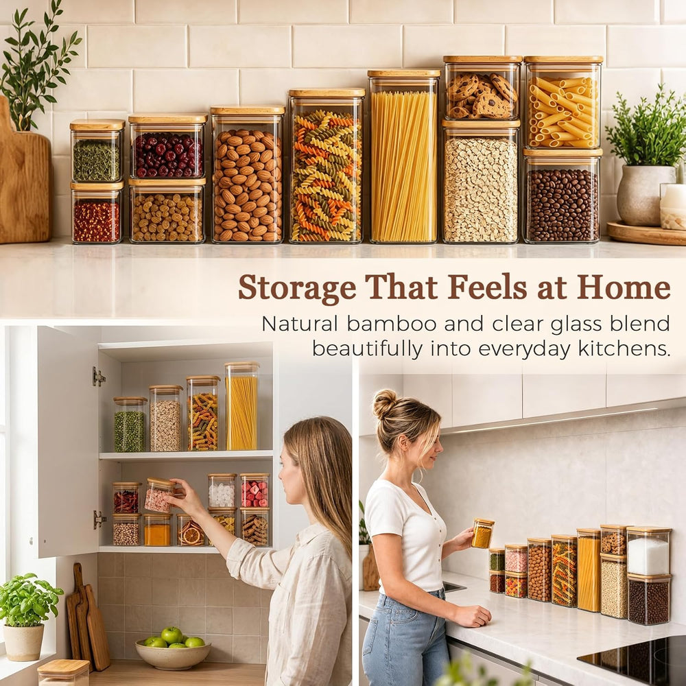 ComSaf Glass Pantry Storage Containers (0.7qt/1.2qt/1.6qt) Set of 6 Jars