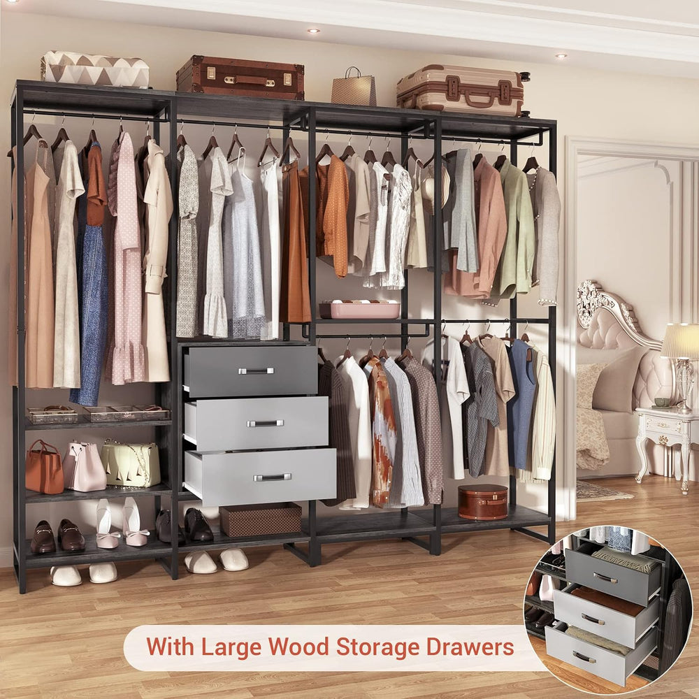 Aheaplus Wood Clothes Rack Wardrobe Organizer for Hanging Clothes, Heavy Duty...