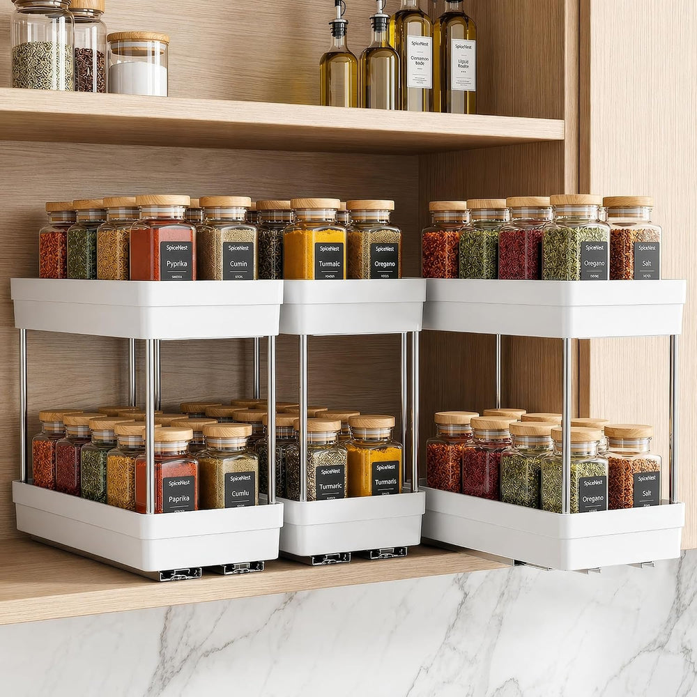 Pull Out Spice Rack, 3 Pack 2-Tier Cabinet Organizer, White