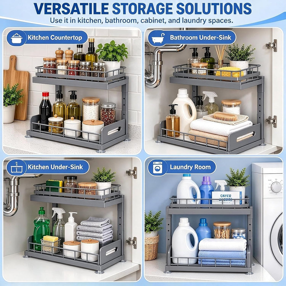 Under Sink Organizer with Motion Sensor LED, Pull-Out Home Organizers