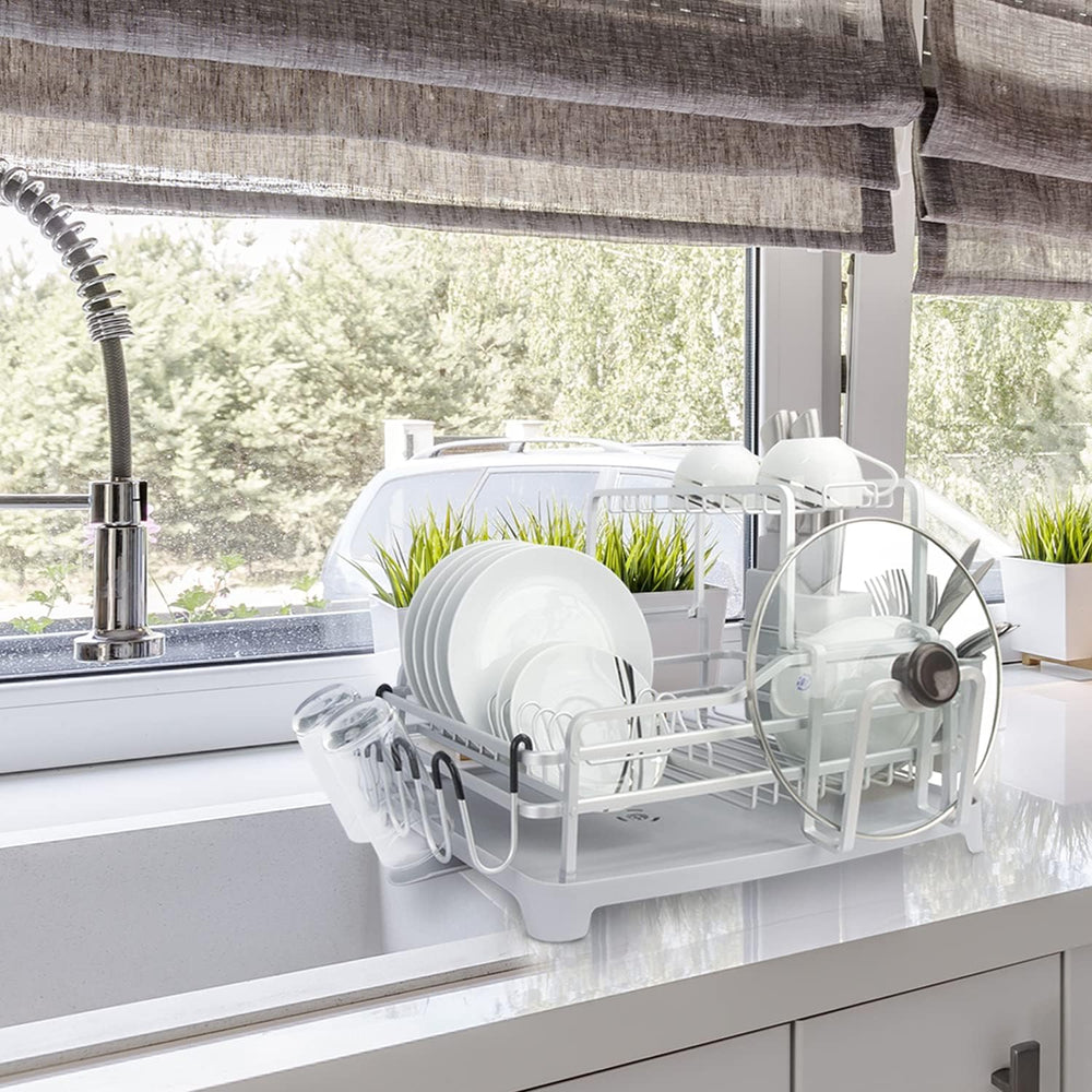 GMT-10353-B Aluminum Dish Drying Rack with Utensil Holder - 2 Tier Kitchen Co...
