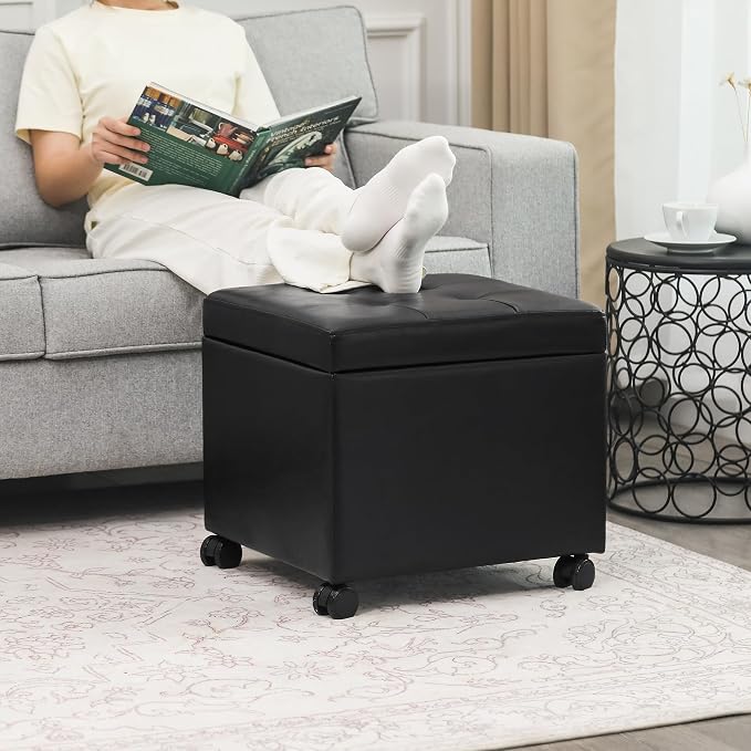 Adeco 17.7" Leather Ottoman