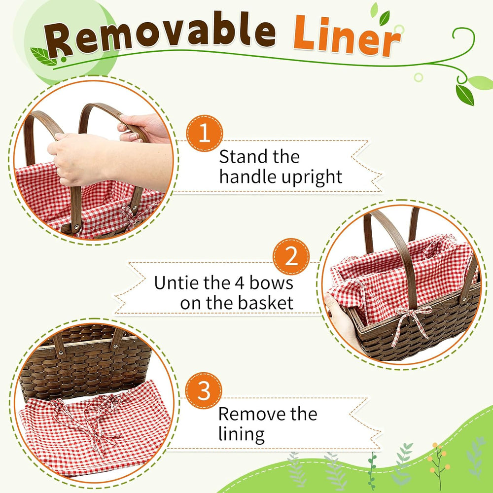 2 Size Picnic Basket, Woven Basket with Double Folding Handles 16''