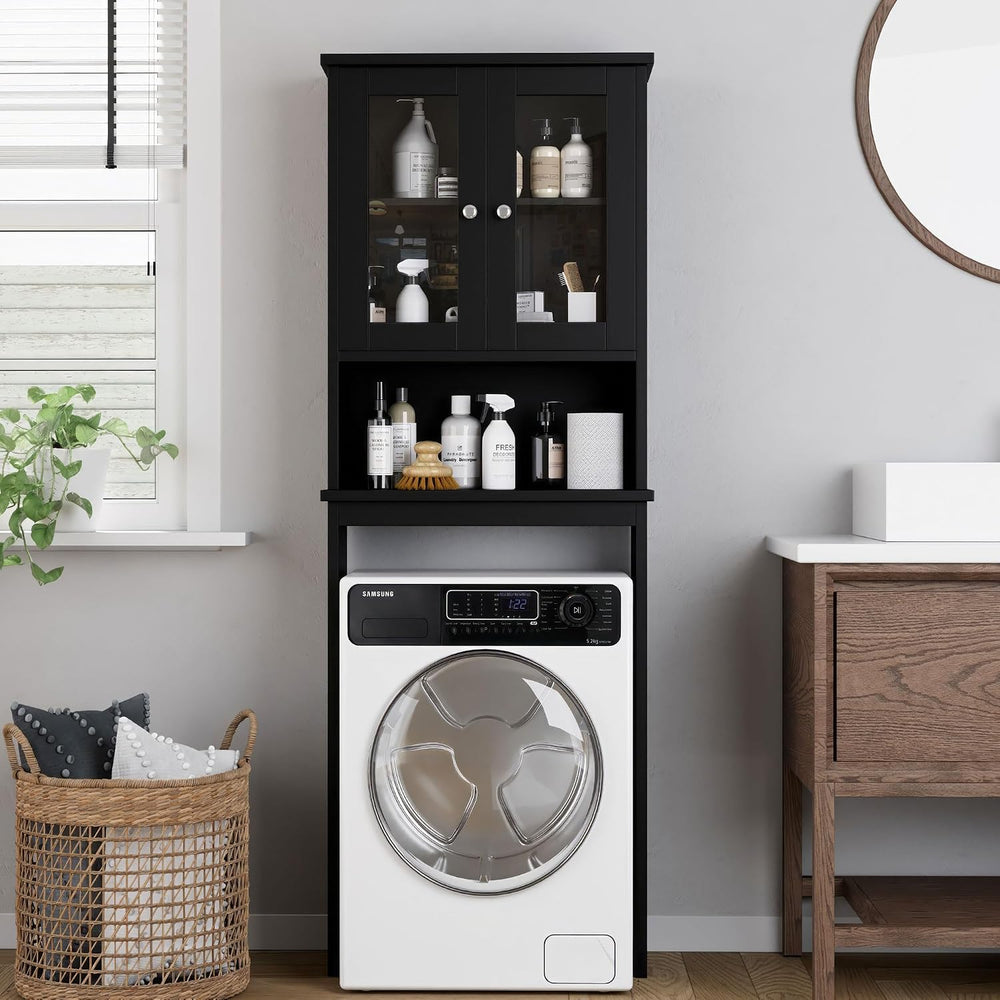 Shintenchi Over the Toilet Storage Cabinet, Bathroom Glass Door Black