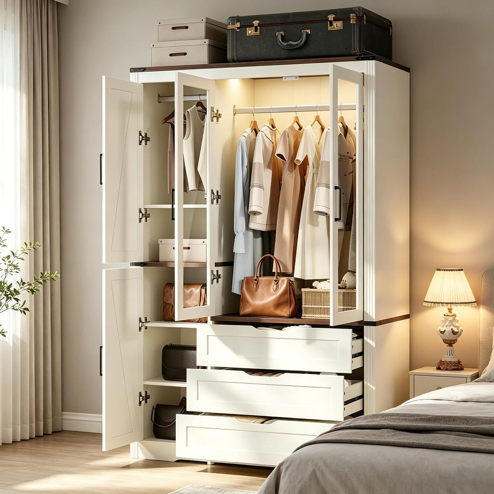 Concho 73'' Farmhouse 4 Doors Armoire Wardrobe Closet Antique White