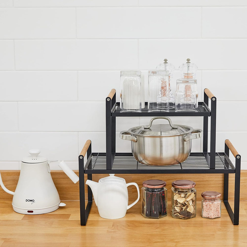 Kitchen Cabinet Organizer Set of 2 with Wooden Handles
