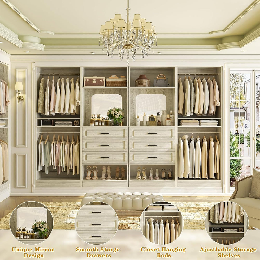 Unikito Closet System, 100" Closet Organizer with 6 Drawers & Mirrors
