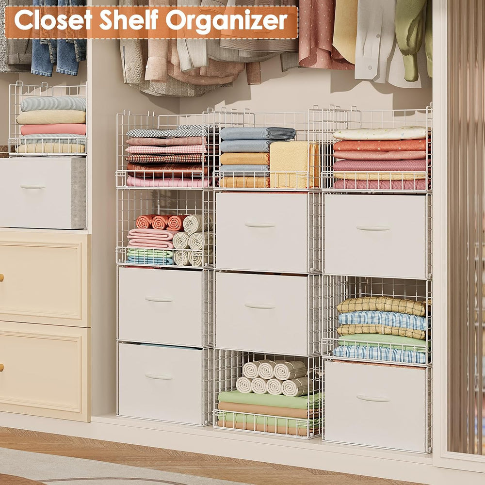 4-Tier Stackable Closet Organizers with 2 Drawers, Foldable Closet Shelf Orga...