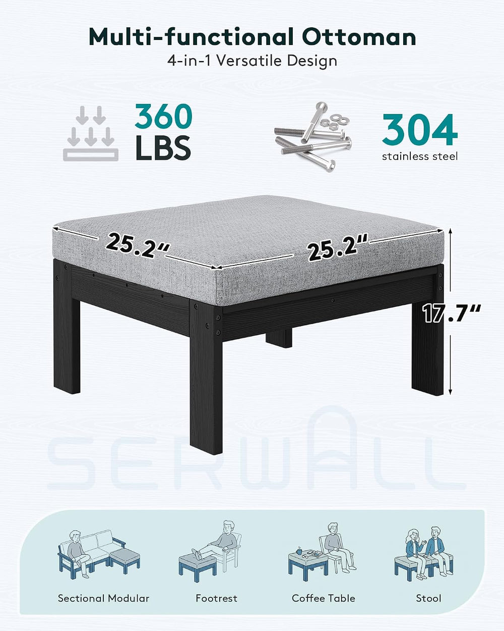 SERWALL HDPE Outdoor Ottoman with Cushions for Outdoo Sofa