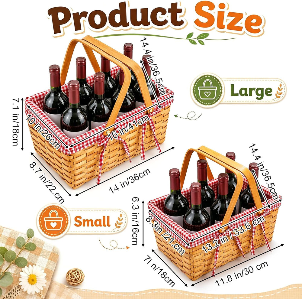 Yesland Picnic Basket, 2 Sizes Natural Woven Woodchip Basket with Double Fold...