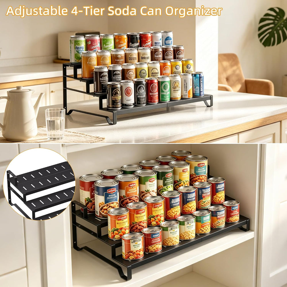 Expandable Can Organizer for Pantry, 4 Tier Metal Canned Food Storage