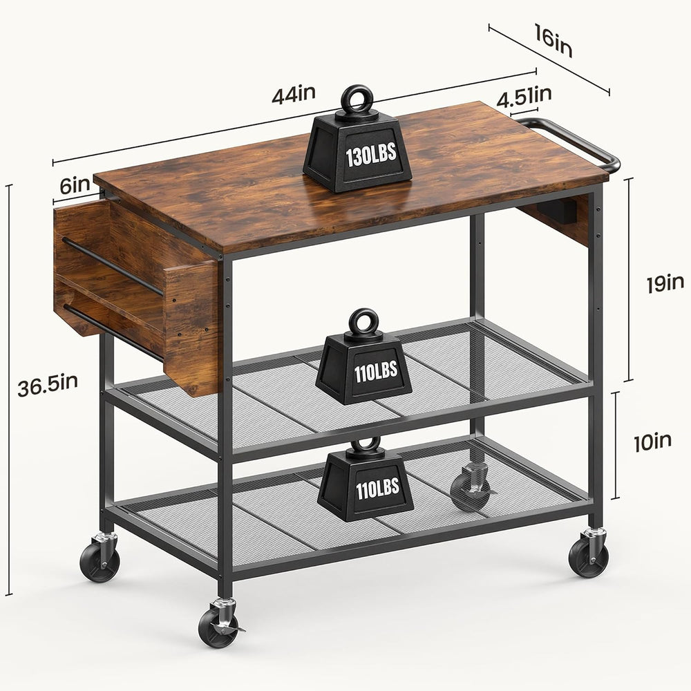 Rolling Kitchen Island Cart with Storage, 3 Tier Kitchen Cart on Wheels,Wood ...