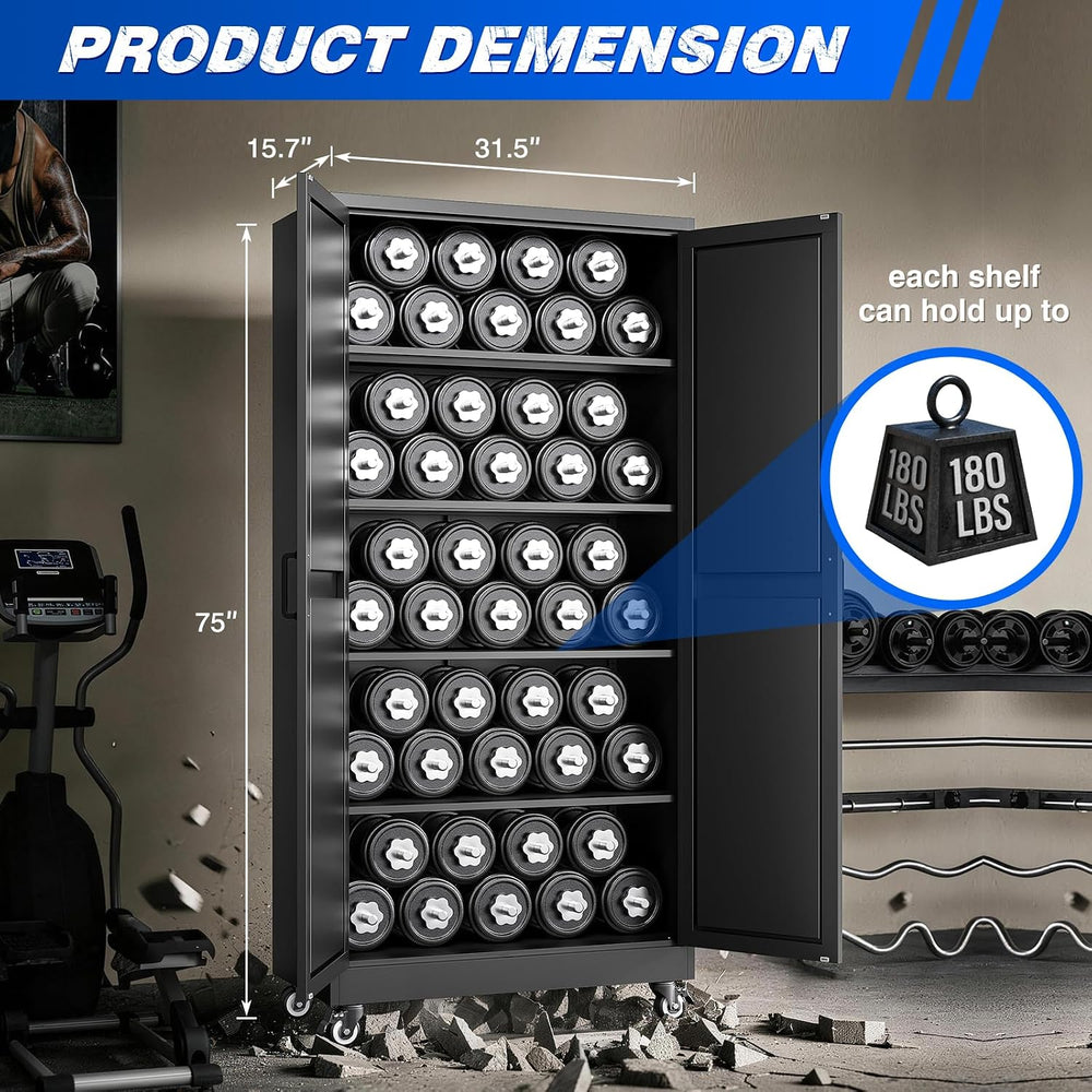 BYNSOE Metal Garage Storage Cabinet with 4 Adjustable Shelves Storage Cabinet...