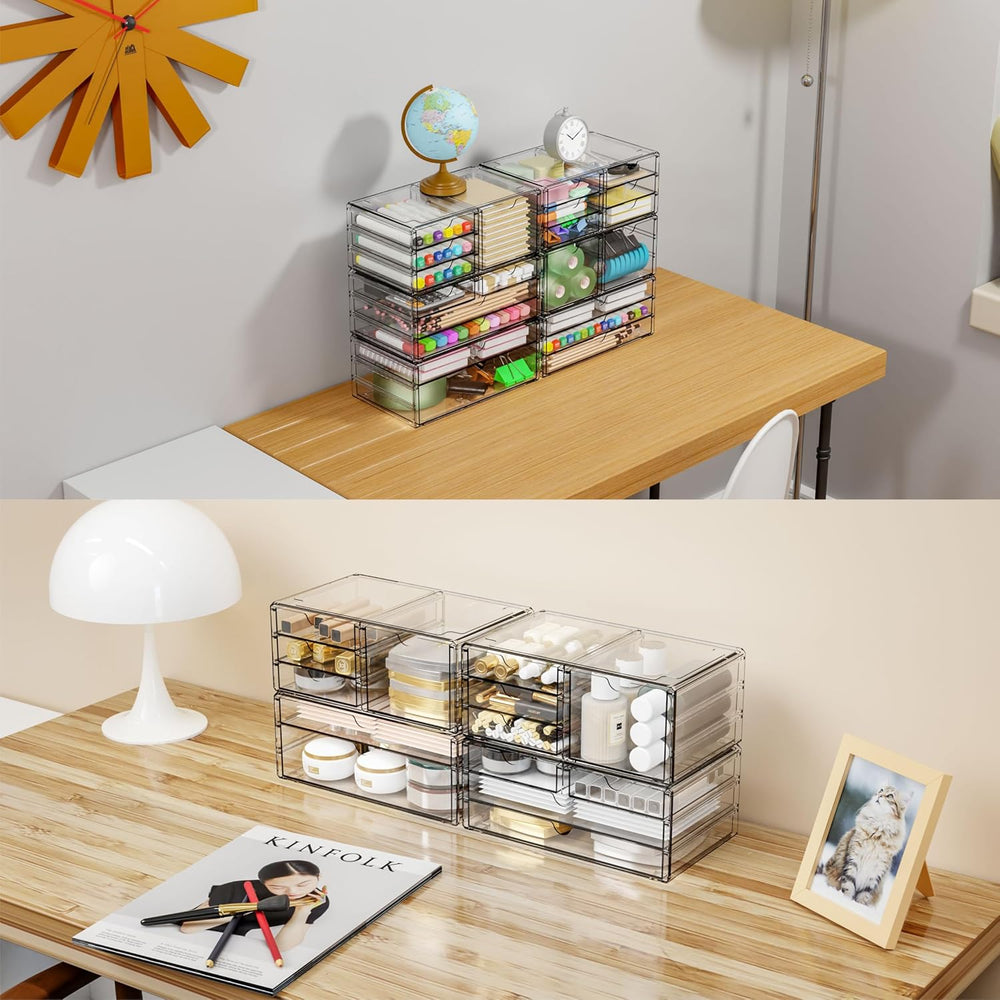 Yieach 2 Pack Acrylic Storage Drawers With 12 Small Drawer,Stackable Office C...