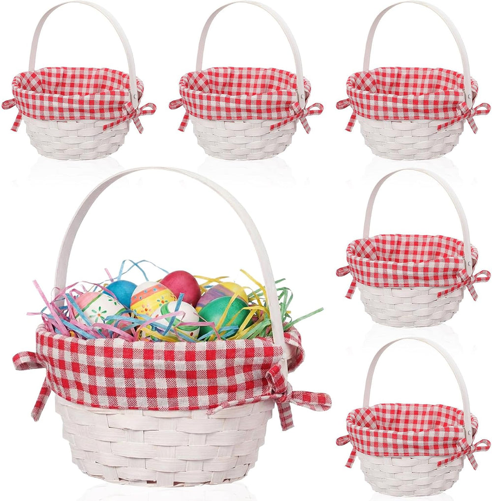 6 Pcs Woven Basket with Liner and Handle Bamboo Empty Gift Baskets for Fruit ...