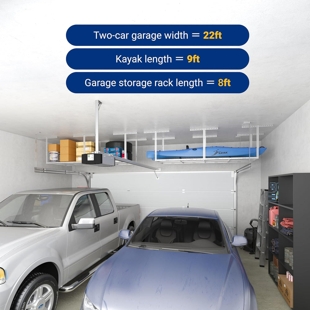 FLEXIMOUNTS 3x8 Overhead Garage Ceiling Storage Rack Organization, White