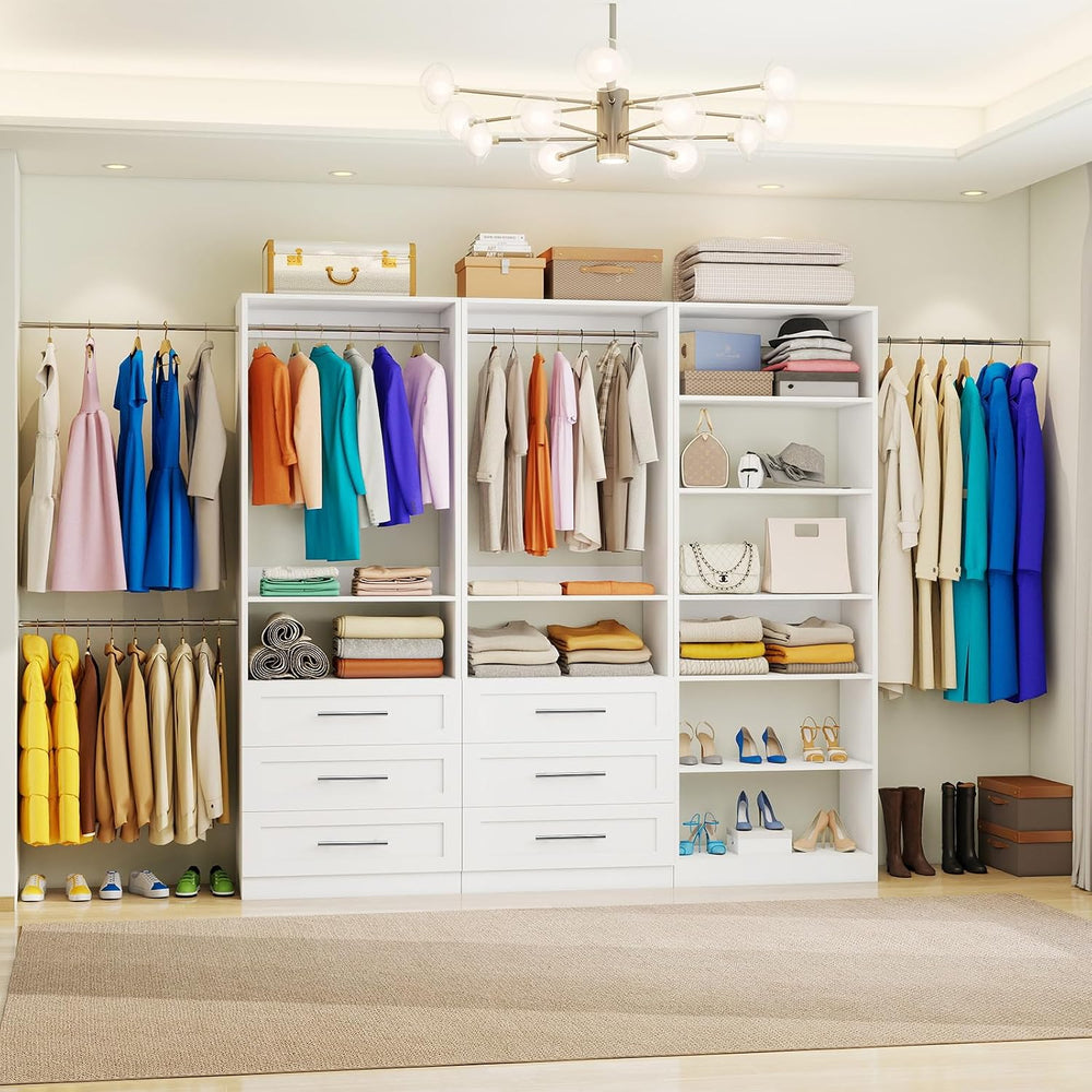 Closet System with 2 Sets, 4FT-10FT Custom Closet Organizer System with 3 Dra...