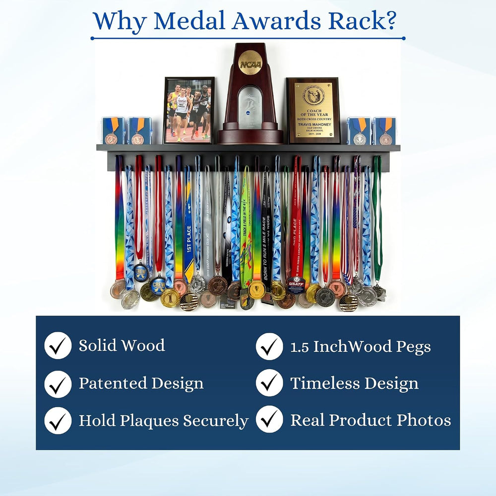 MedalAwardsRack 3ft- Ultimate Medal Hanger Display and Trophy Shelf - Multi-S...