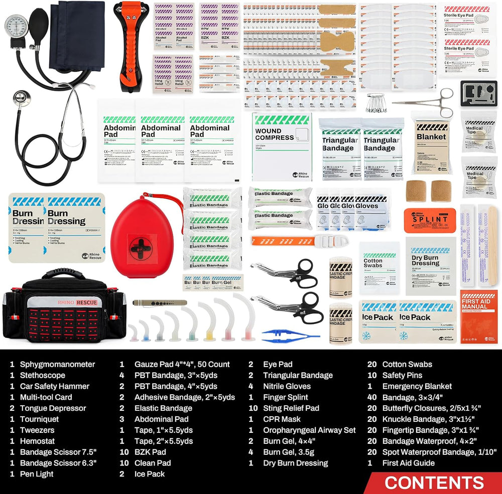 RHINO RESCUE First Responder First Aid Kit Fully-Stocked EMT Bag(Black,20L)