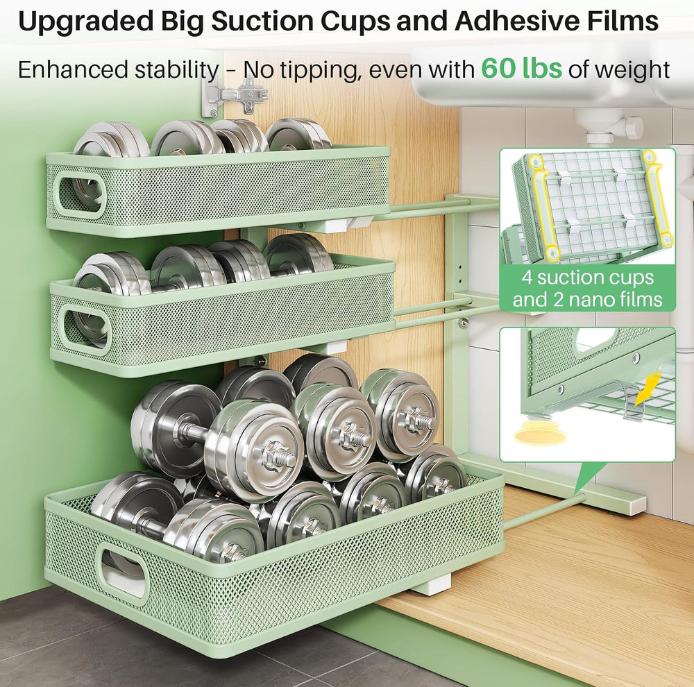 Kitstorack Under Sink Organizer, 1-Pack 3-Tier Height Adjustable Thickened Me...