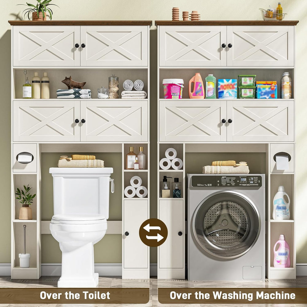 Over The Toilet Storage Cabinet, Farmhouse Storage with Doors, Rustic White