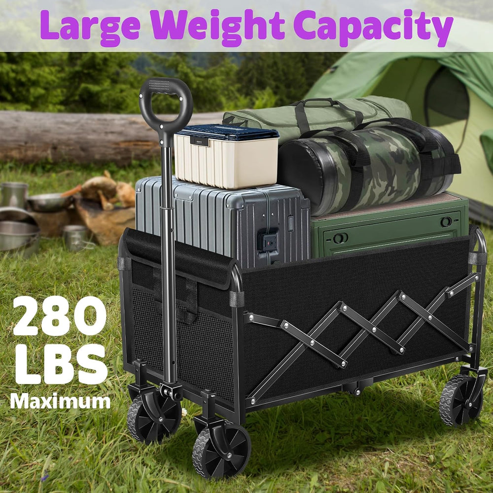 Wagons Carts Foldable, 280 lbs Collapsible Wagon with Wheels for Camping