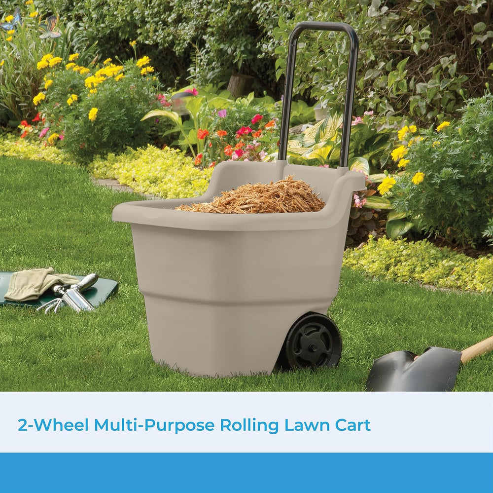 Suncast Garden Cart on Wheels, Taupe 15.5-Gallon Resin Outdoor Utility Yard C...