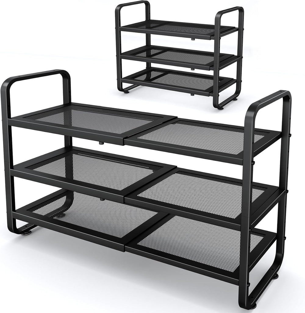 Expandable Metal Shoe Rack for Closet, Entryway & Garage, 3-Tier, Black