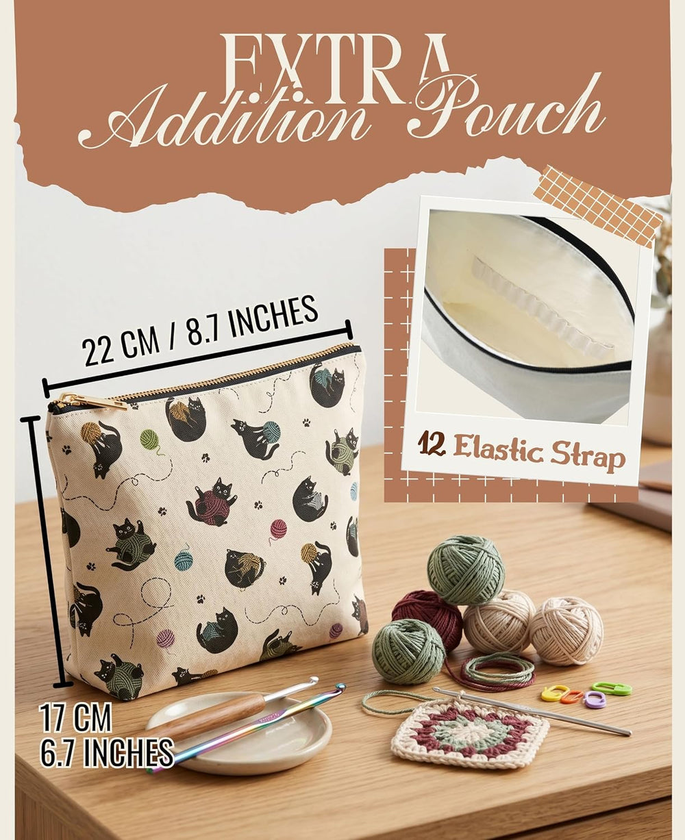 INNObeta Yarn Bag for Women, Crochet Knitting Storage Bag-Cat