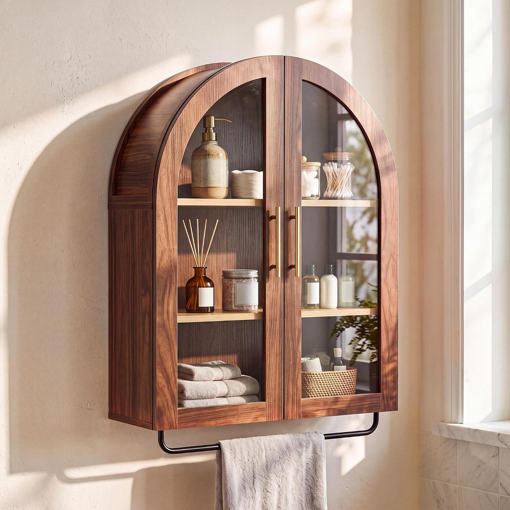 23.6"Arched Bathroom Wall Cabinet with Towel Bar & Adjustable Shelf,...