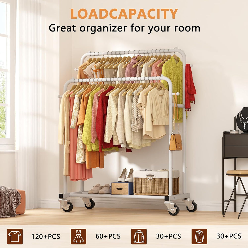 Laiensia Double Rods Garment Rack with Wheels, Clothing Rack for Hanging Clot...