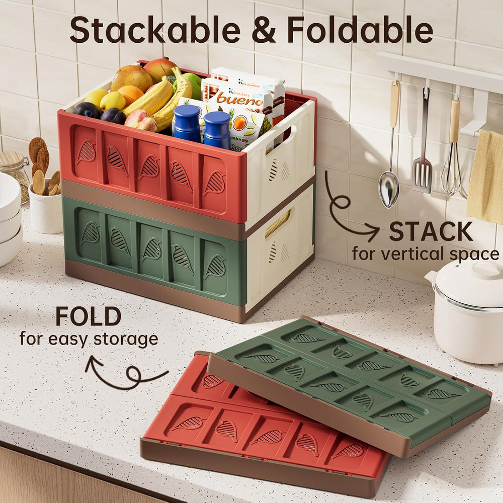 HAIXIN Large Storage Crates Foldable Plastic Shelf Basket, Green, 4 Pack
