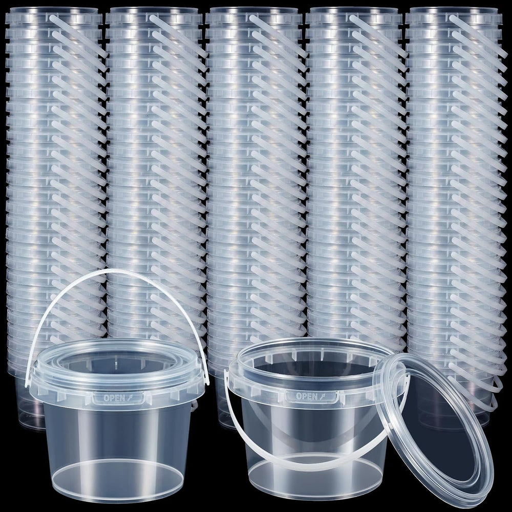 Maxcheck 300 Pcs 10oz Plastic Bucket with Lids and Handles Bulk, Clear