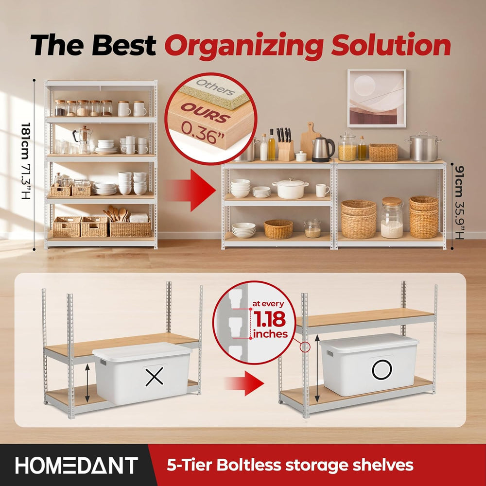 HOMEDANT 47.7" W 5 Tier Heavy Duty Garage Shelving Adjustable Metal Rack...
