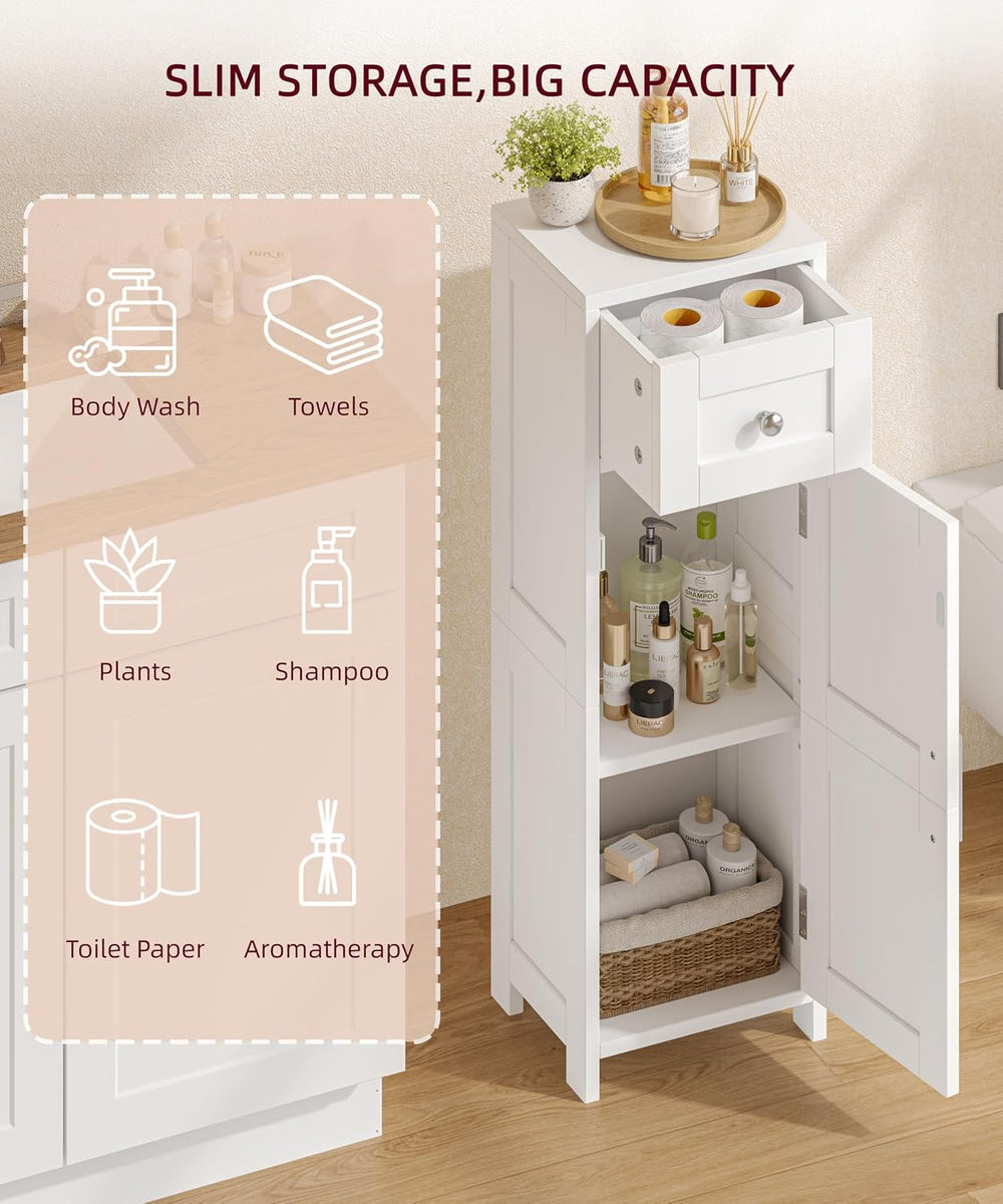 9.8"W Bathroom Storage Cabinet with Drawer & Door, Narrow Floor Cabinet