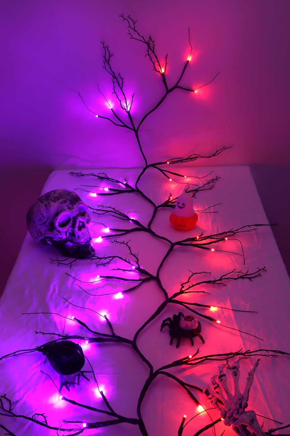 9 FT Halloween Lighted Twig Garland Decorations, 72 LED Orange Purple Lights ...