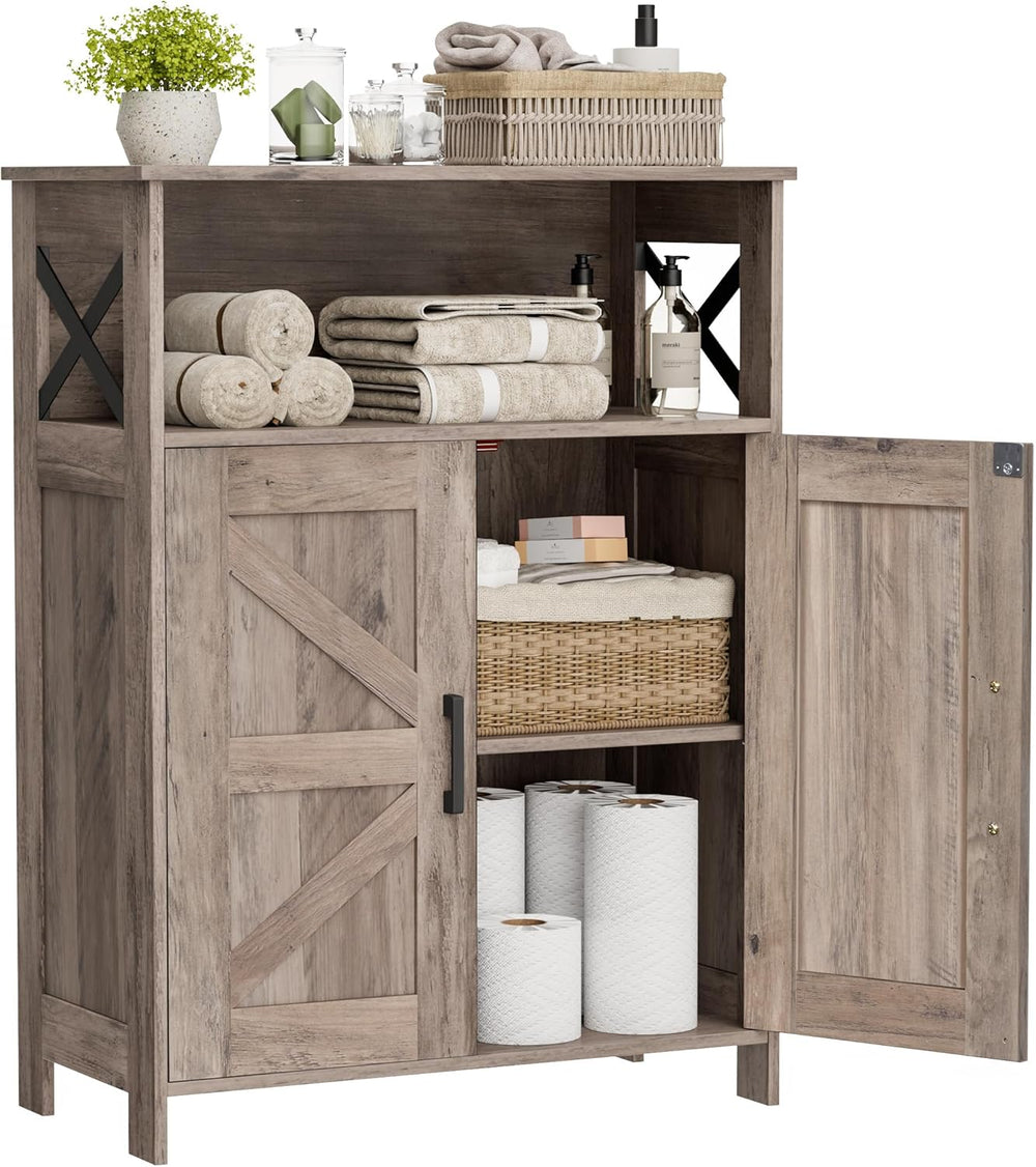 Homhedy Farmhouse Bathroom Storage Cabinet with Doors, Small Floor Cabinet