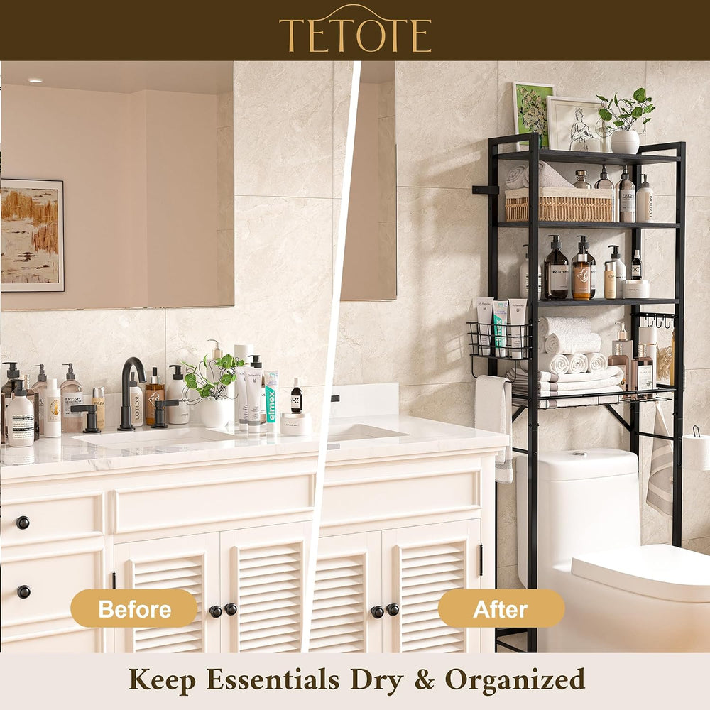 TETOTE Over-The-Toilet Storage Rack, 4-Tier Bathroom Organizer Shelf Over Toi...