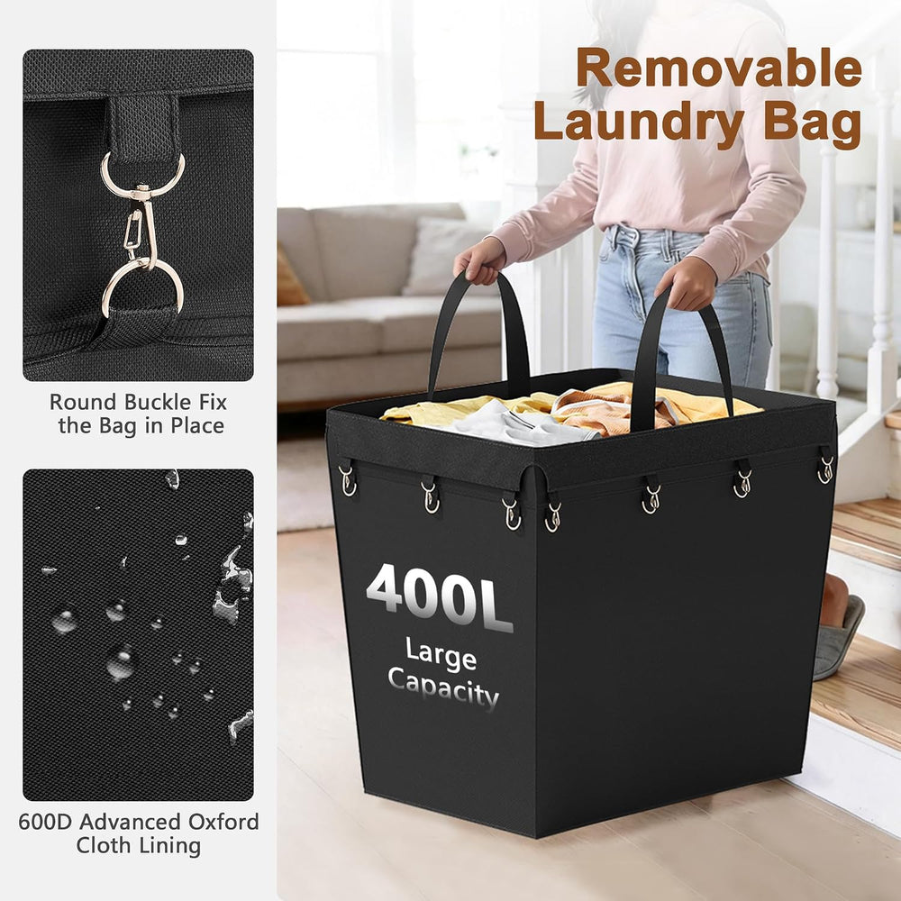Hoctieon Large Laundry Cart with Wheels, 400L Heavy Duty Laundry Basket Organ...
