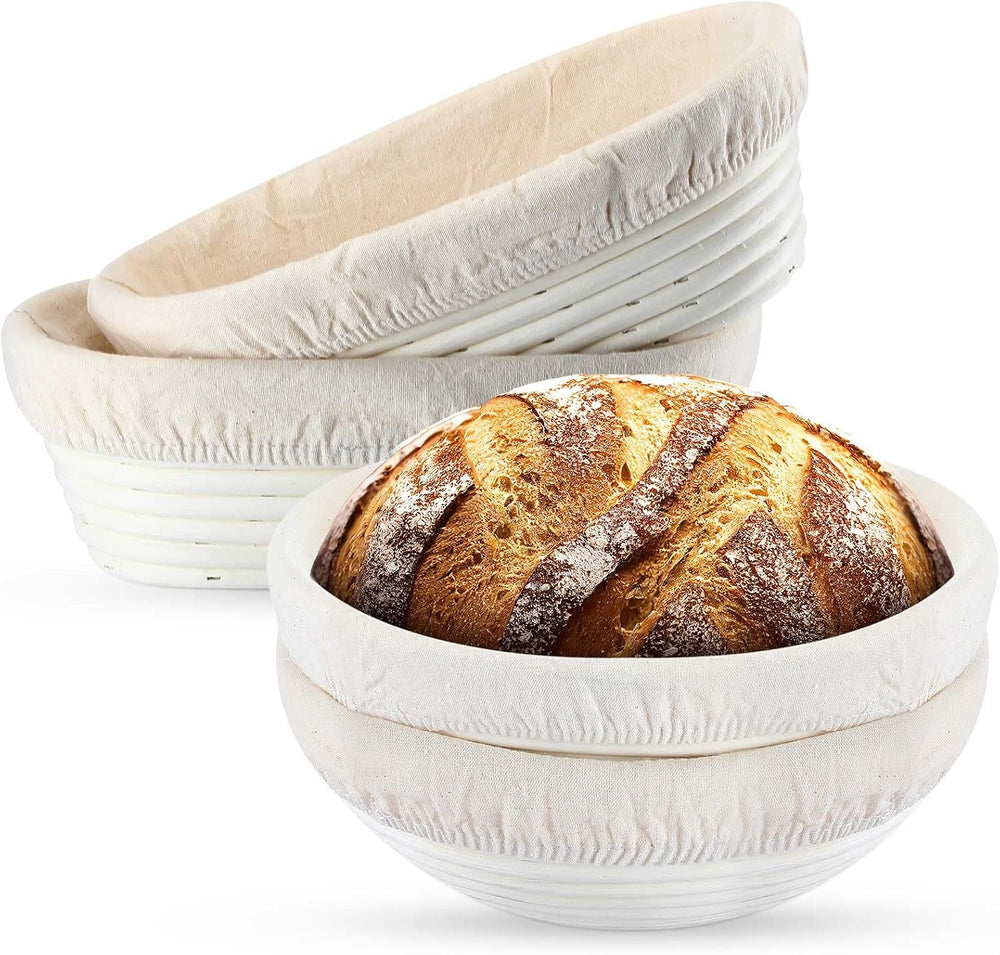 Nuanchu 4 Pcs Proofing Basket, Round Oval Rattan Banneton for Sourdough