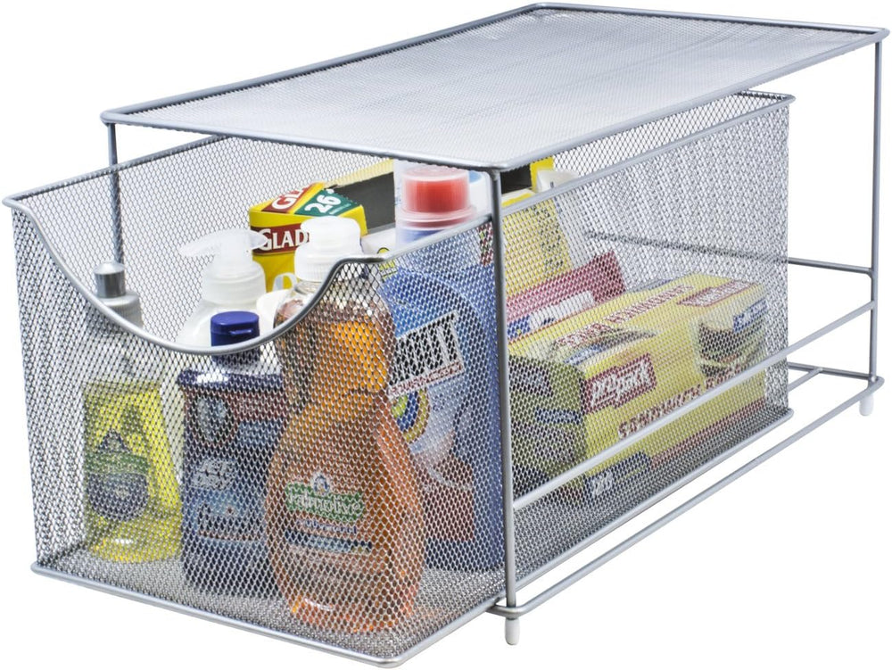Sorbus Under Sink Organizer, Pull-Out Mesh Drawer (1 Drawer, Silver)