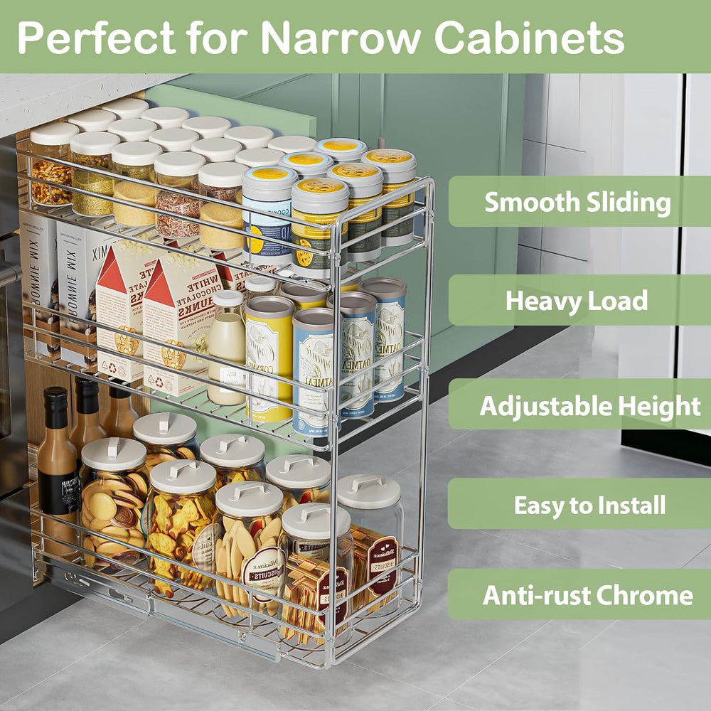 Pull Out Spice Rack Cabinet Organizer 9½" W x 20½" D, 3 Tier Heavy ...