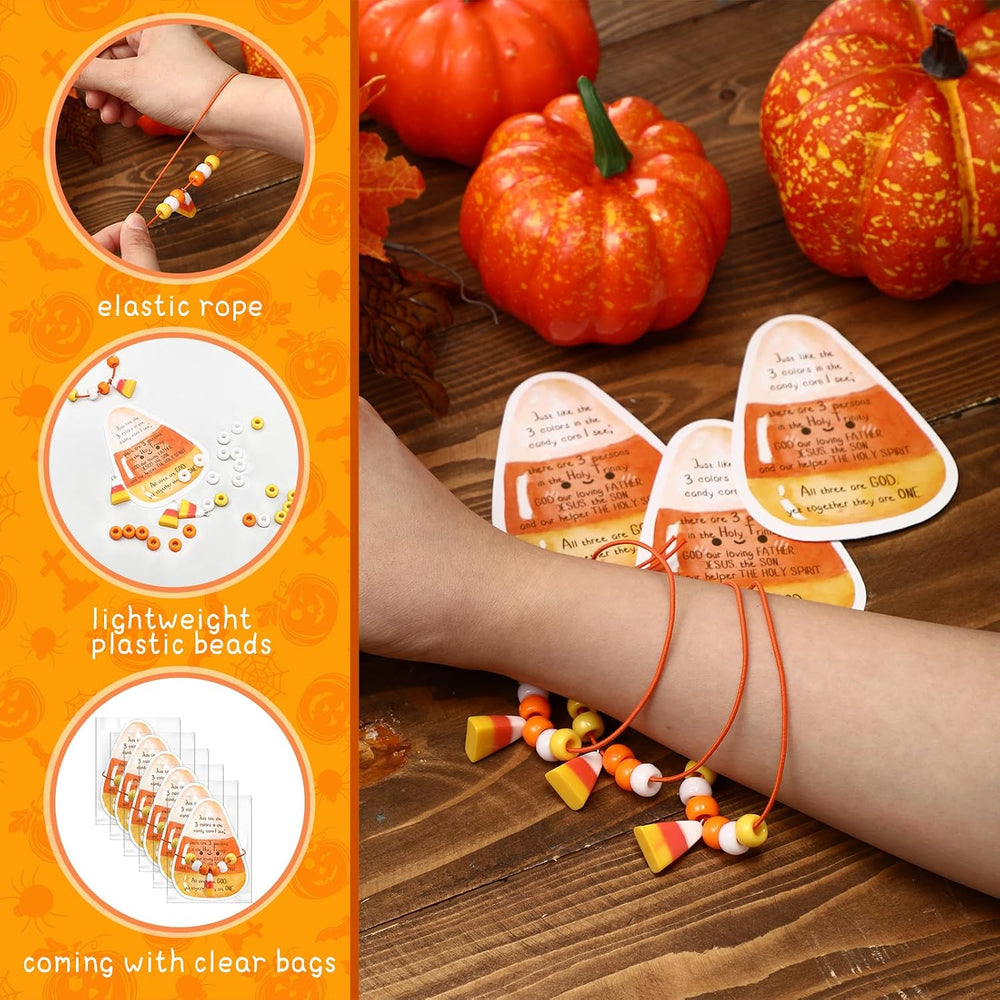 Ferreve 100 Sets Christian Candy Corn Beads Trinity Halloween Bracelet Kit