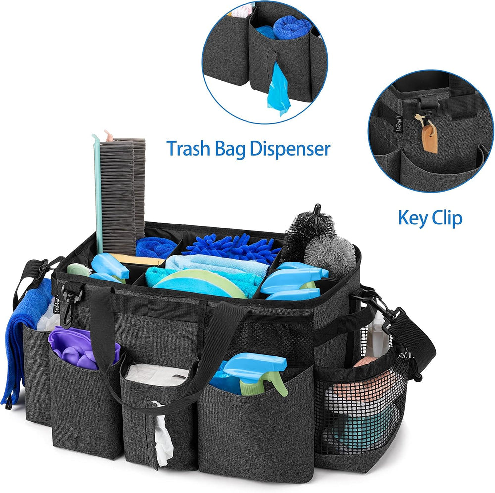 LoDrid Wearable Cleaning Caddy Bag with 4 Foldable Dividers, Black