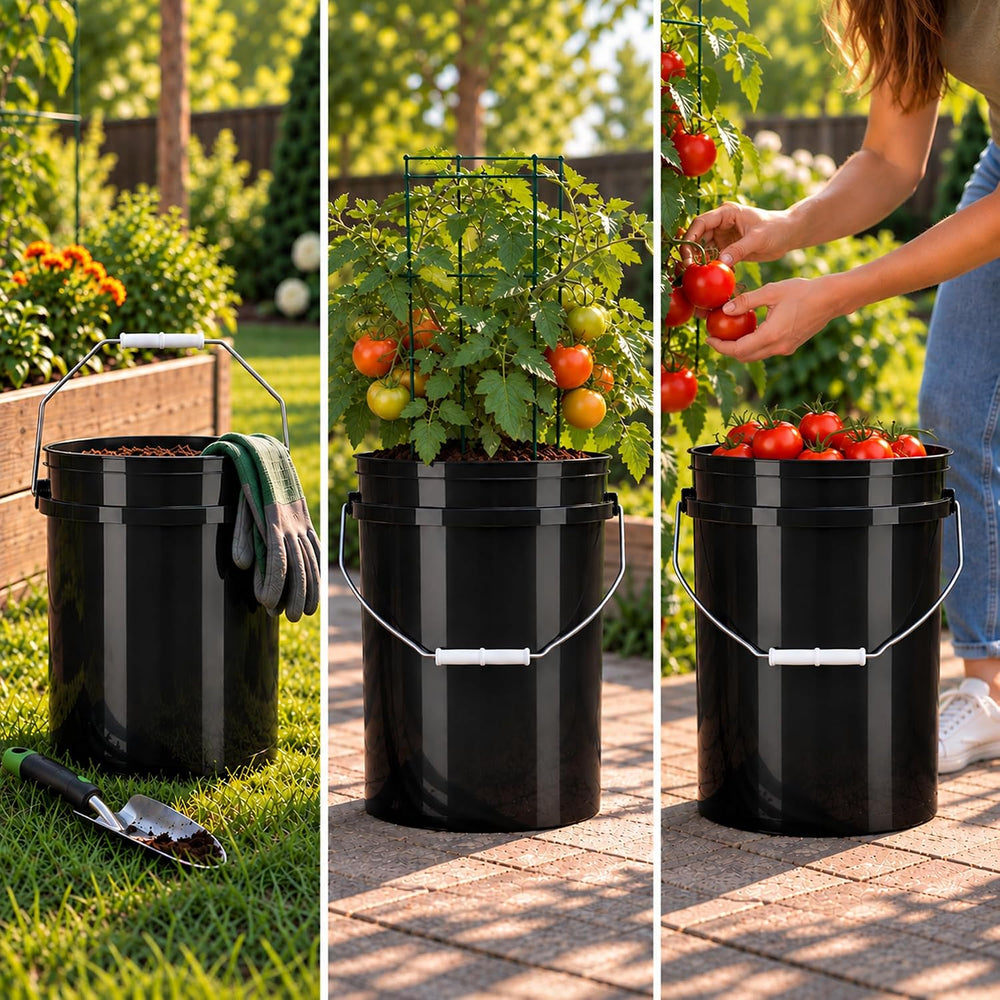 MKS Plastics Black 5-Gallon Heavy-Duty Bucket, No Lid Included, 5-Pack