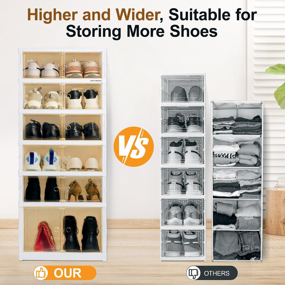 9-Tier 18 Pairs Foldable Shoe Rack,Plastic, Magnetic Doors, White