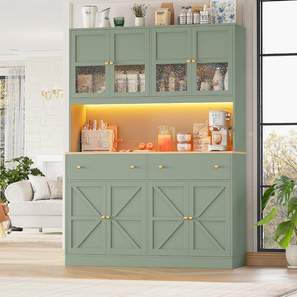FINETONES 71" Pantry Cabinet with LED Light and Charging Station